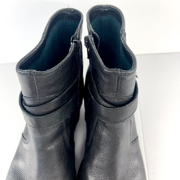 Sz 9 The Flexx Black Leather Buckle Zip Up Felt Lined Wedge Ankle Boot Bootie - Picture 4 of 15